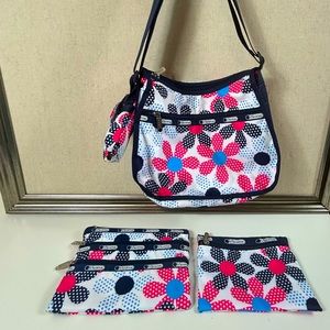 Lesportsac White, Blue, and Pink Bag, 3 piece set